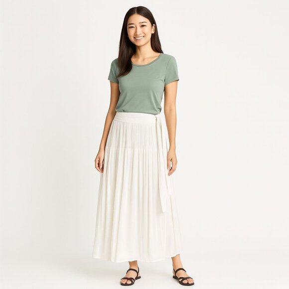 Wilfred White Maxi Skirt SZ M High Waist Pleated Wrap Long Aritzia Boho Chic - Picture 5 of 12